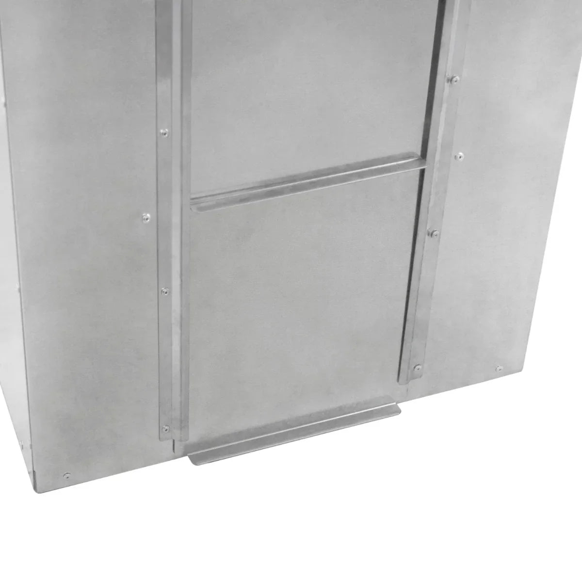 Galvanised coal bunker with a sleek silver finish, featuring a sturdy design and smooth edges for easy access and durability