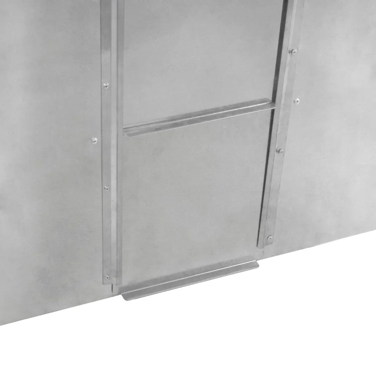 Galvanised coal bunker with a sleek, metallic finish, featuring a sturdy access door and a robust design for durability