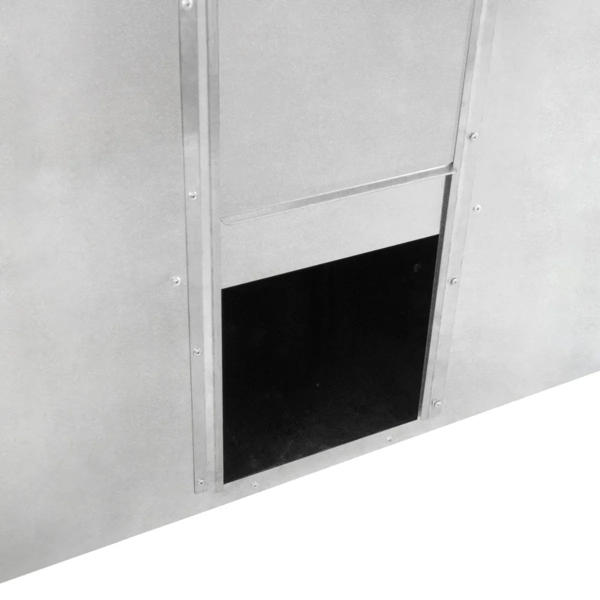 Galvanised coal bunker with a sturdy metal exterior, featuring a black opening for easy coal access and a sleek, durable design