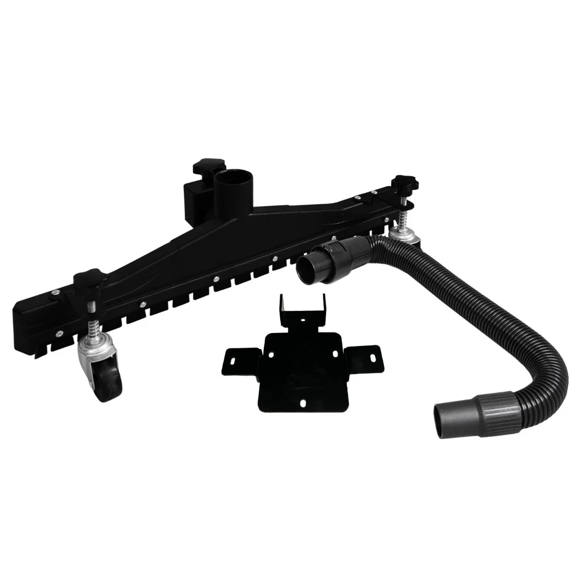 80L vacuum floor nozzle attachment in black, featuring a sturdy design, flexible hose, and swivel wheels for easy maneuverability
