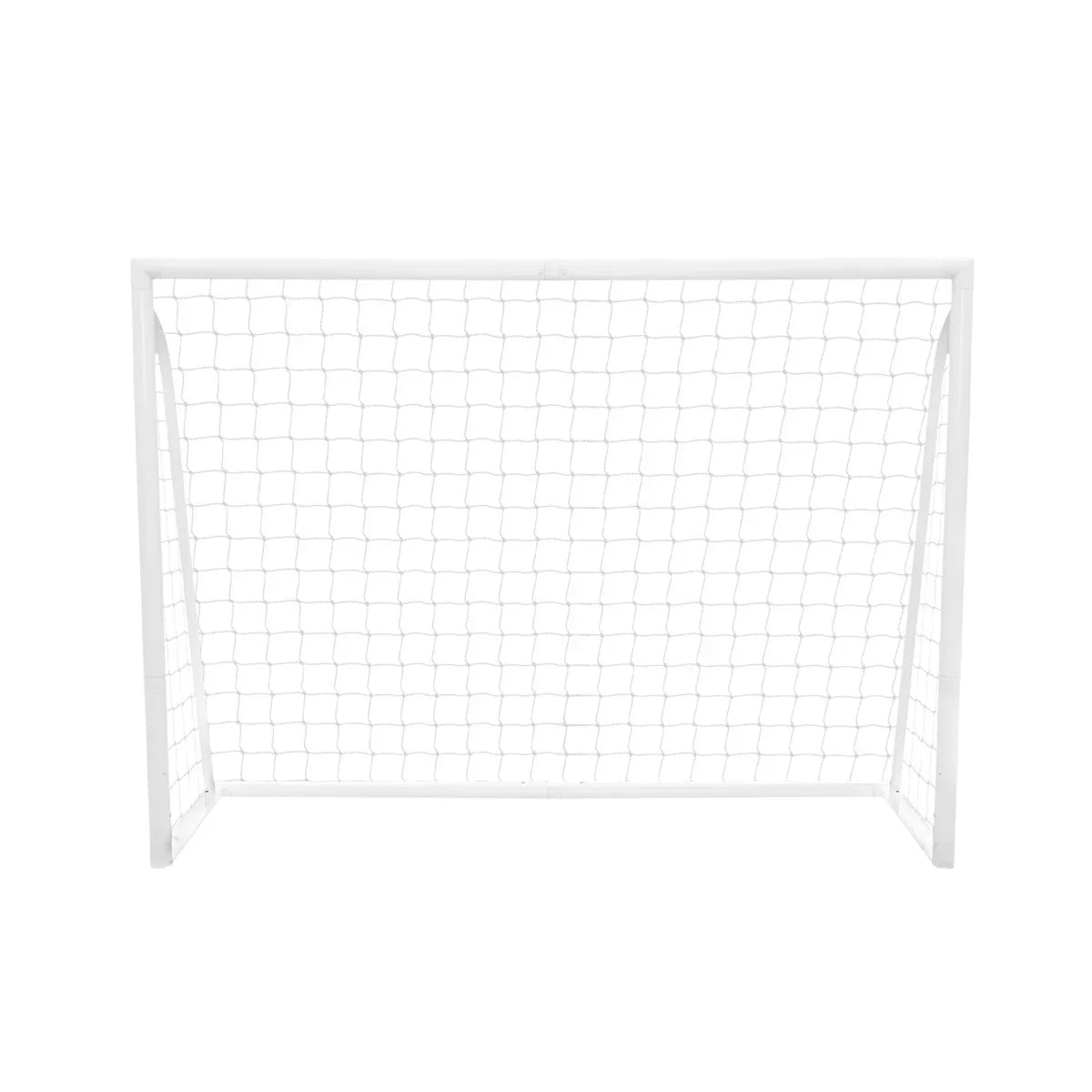 8 x 6ft white football goal with a sturdy net, perfect for backyard games, includes carry case and target sheet for practice