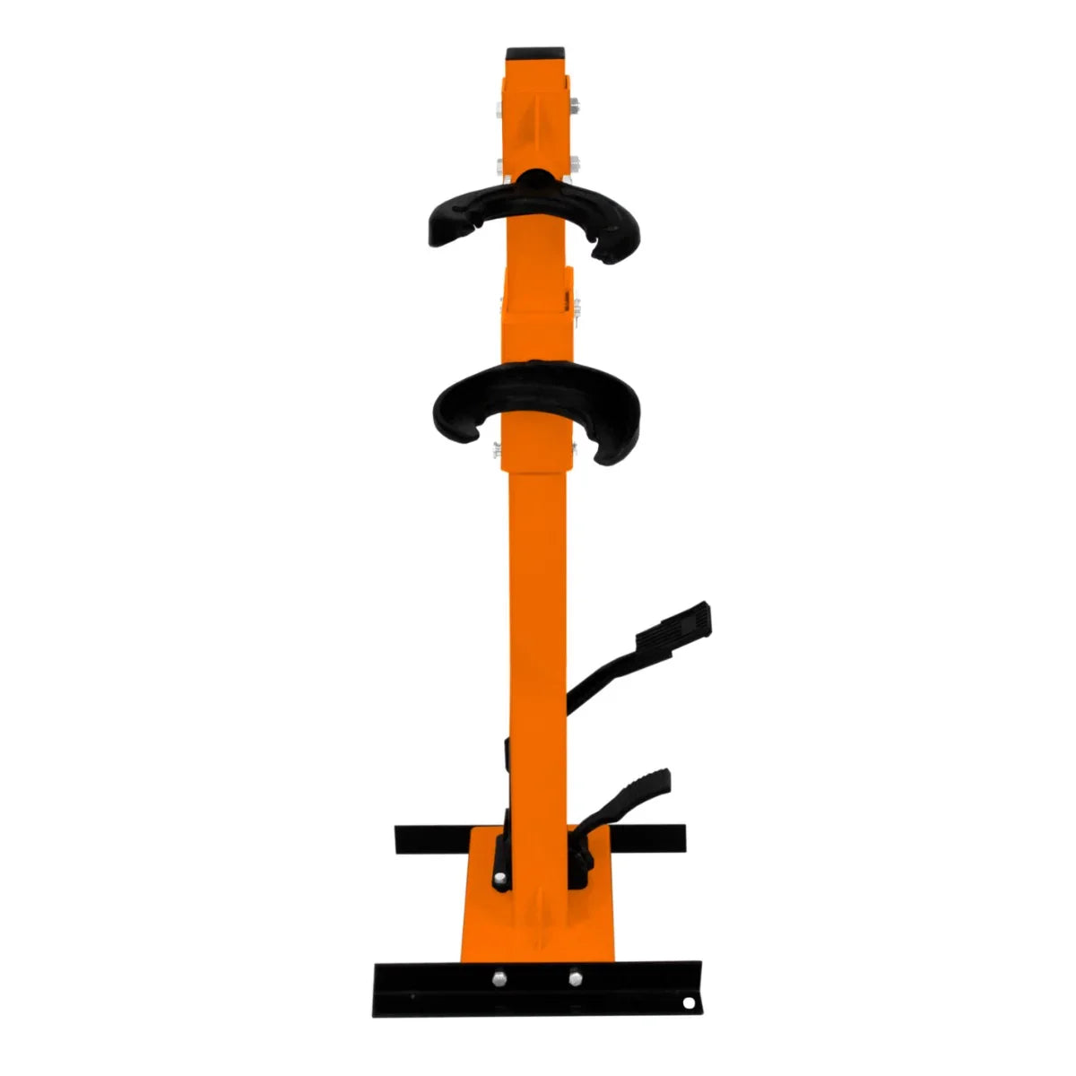 Hydraulic Coil Spring Strut 3T in bright orange with sturdy black base, featuring adjustable clamps and foot pedals for stability