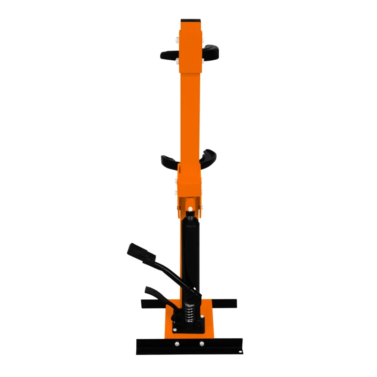 Hydraulic Coil Spring Strut 3T in bright orange and black, featuring a sturdy base, foot pedal, and adjustable height for easy use