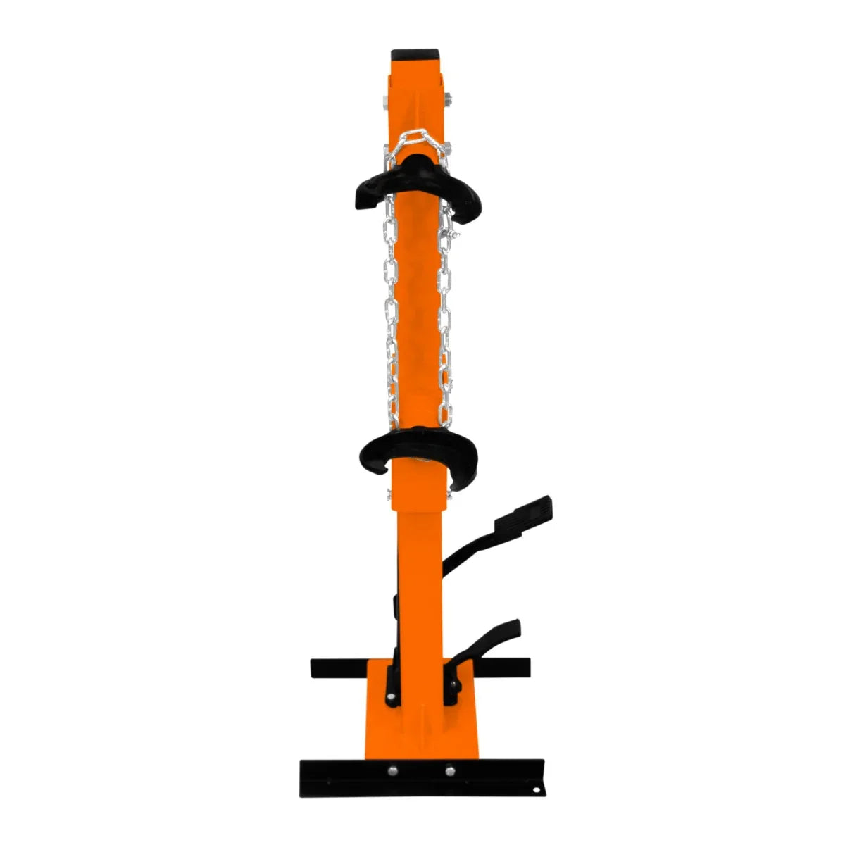 Hydraulic Coil Spring Strut 3T in bright orange and black, featuring sturdy chains, foot pedals, and a robust base for stability