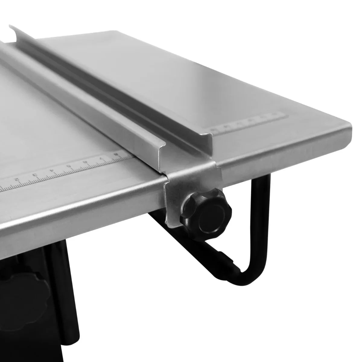 Stainless steel cutting table of T-Mech Electric Wet Tile Cutter 600W with adjustable guide and ruler for precise tile cutting