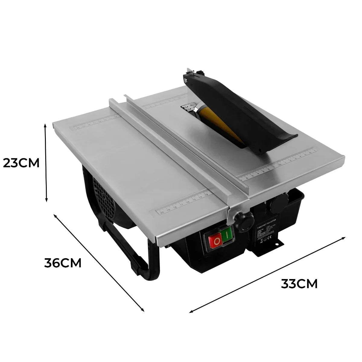 T-Mech Electric Wet Tile Cutter 600W features a sleek silver cutting table, adjustable blade, and compact design for precision tile cutting