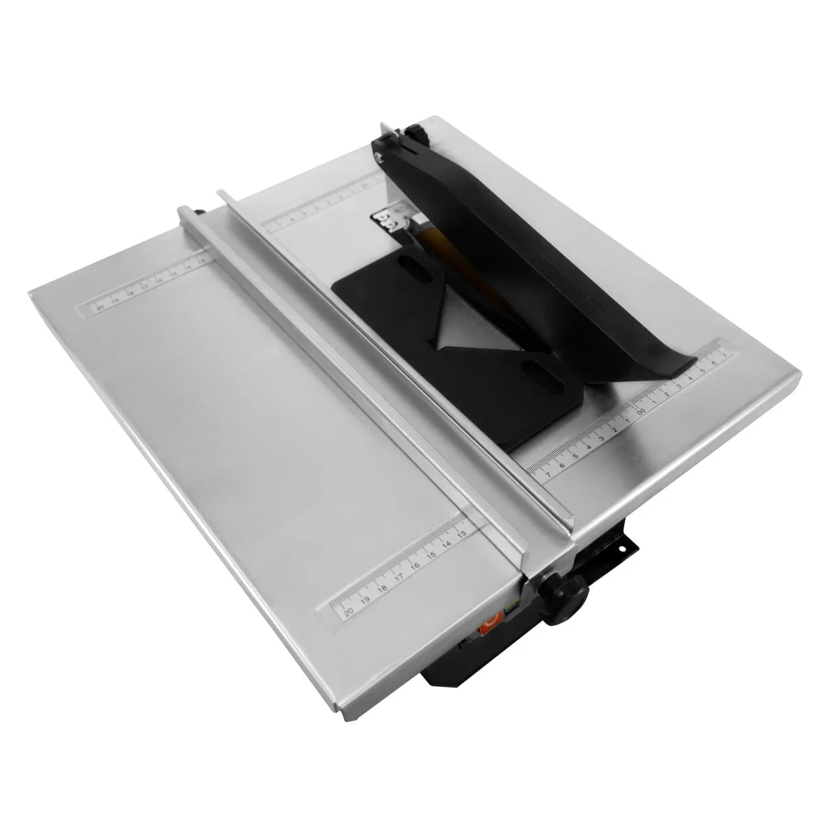 T-Mech Electric Wet Tile Cutter 600W with a sleek silver body, adjustable cutting guide, and a sturdy black base for precision cutting