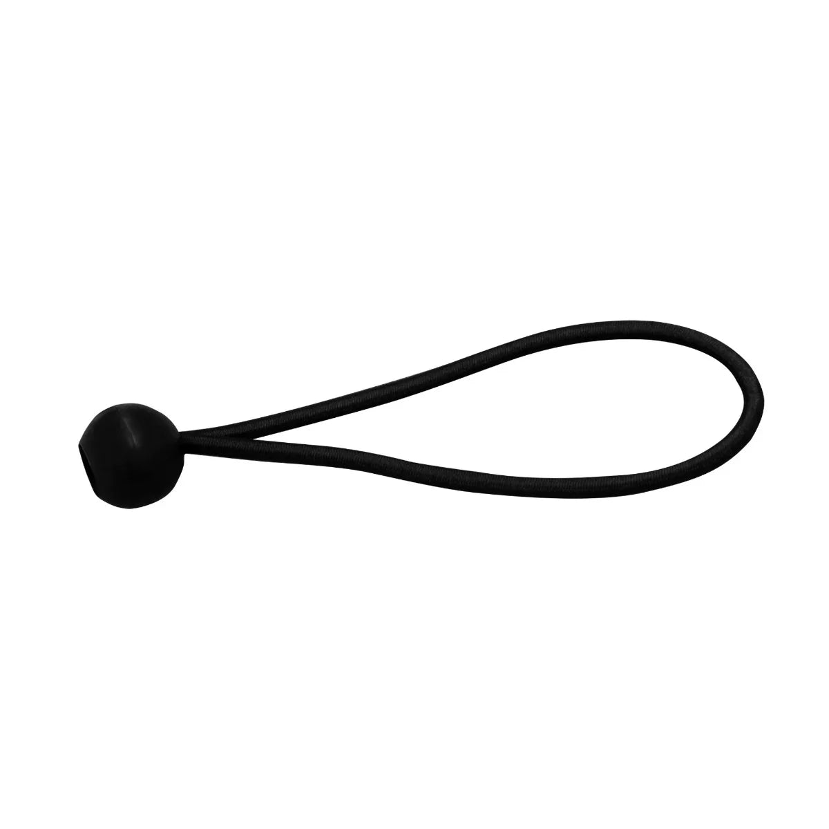 Black elastic loop with a round ball end, designed for securing items or adjusting tension in various applications