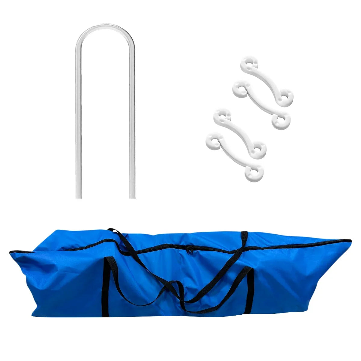 6 x 4ft football goal set with blue carry case, silver goal posts, and white target sheet hooks for easy setup and transport