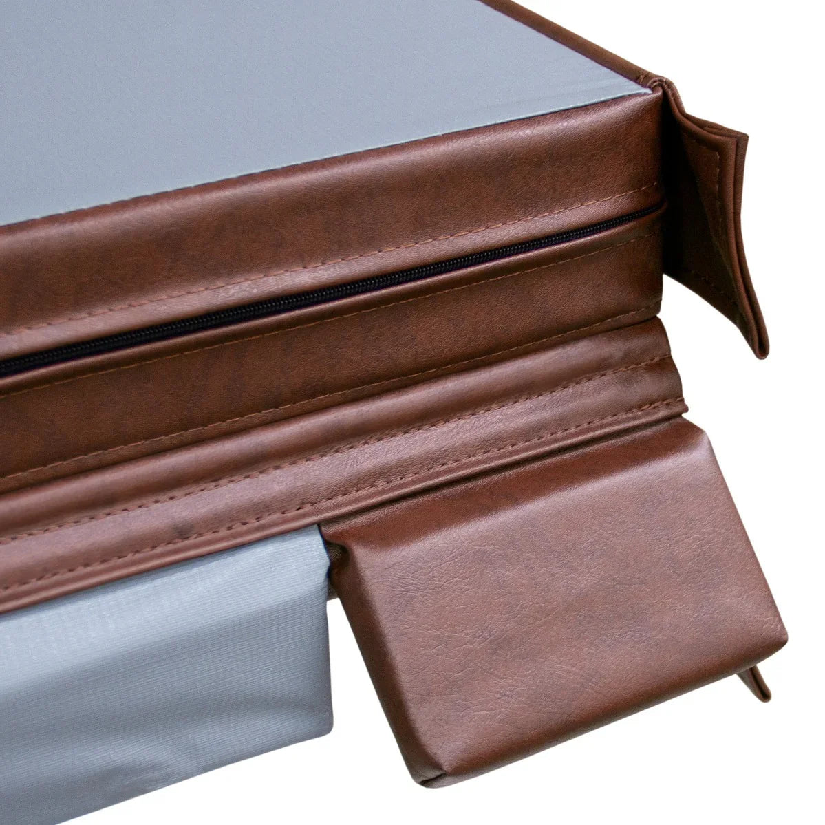 Brown 2m hot tub spa cover featuring a durable, textured surface with a secure zipper and protective flap for insulation