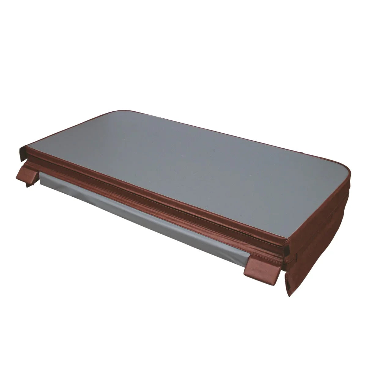 Brown 2m hot tub spa cover with a smooth surface and sturdy edges, designed for durability and insulation against the elements