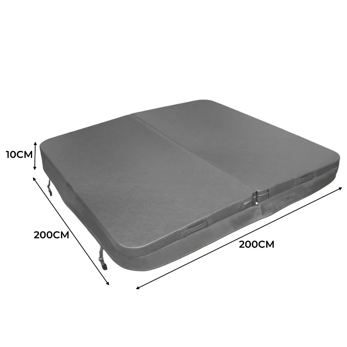 Grey 2m hot tub spa cover with a smooth texture, measuring 200cm x 200cm x 10cm, designed for insulation and protection