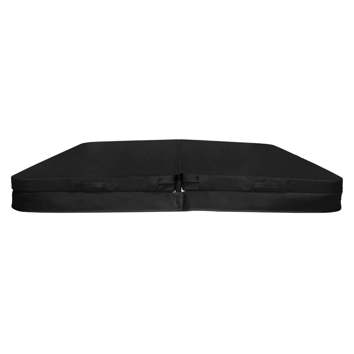 Durable black 2m hot tub spa cover with a sleek design, featuring reinforced edges and secure fastening straps for optimal insulation