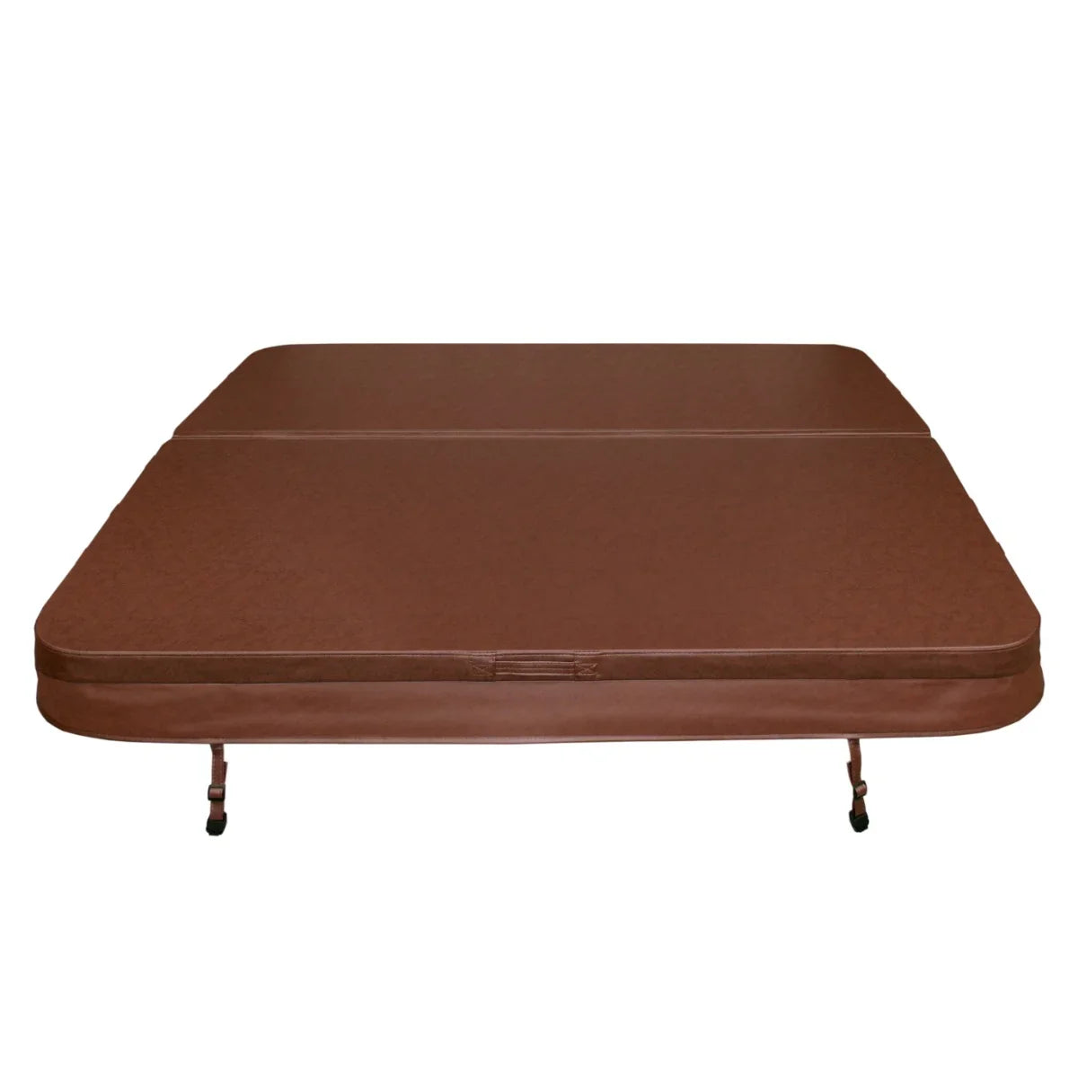 Brown 2.1m hot tub spa cover featuring a smooth, durable surface and secure fastening straps for optimal insulation and protection