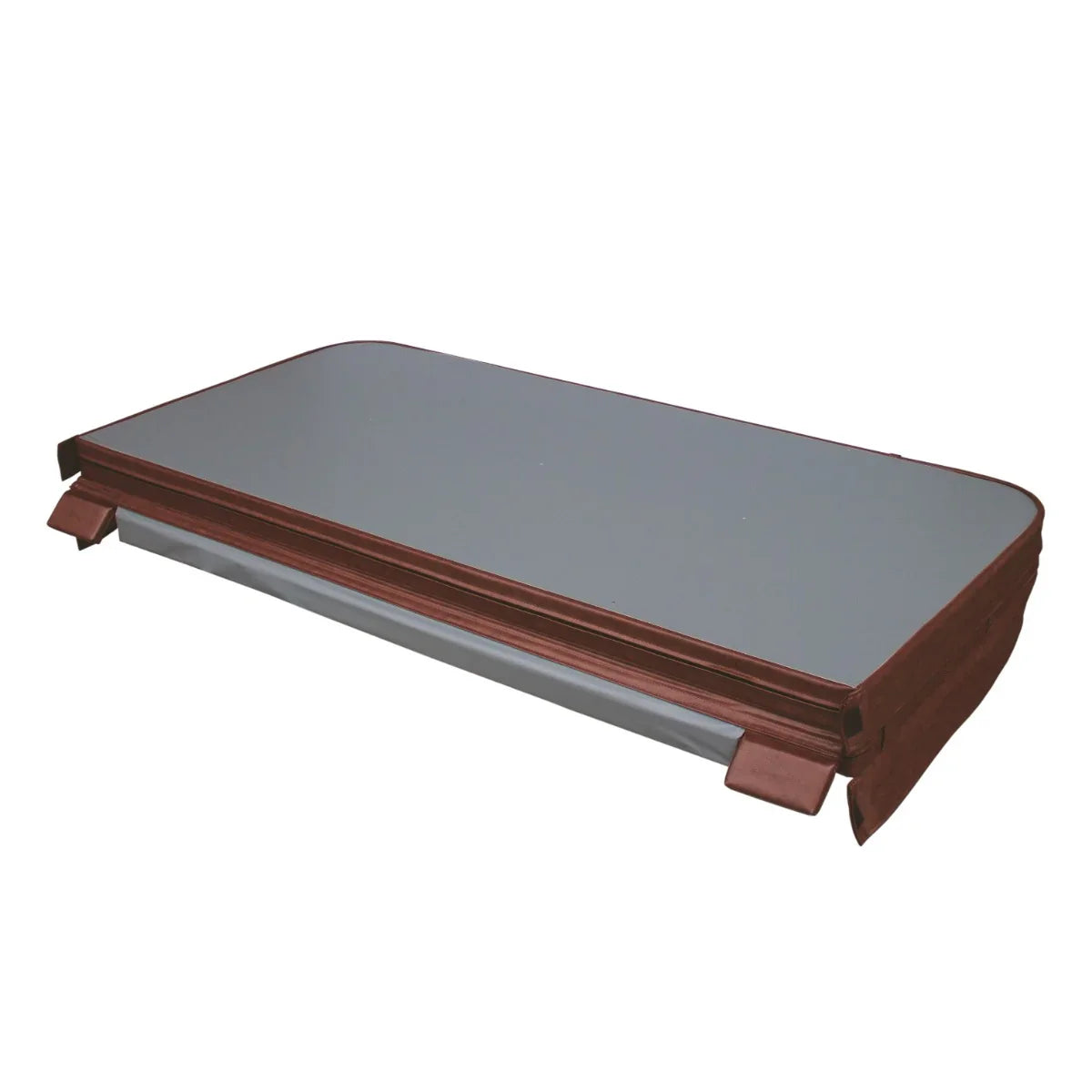 Brown 2.1m hot tub spa cover with a sleek design, featuring a durable outer layer and secure fastening edges for optimal insulation