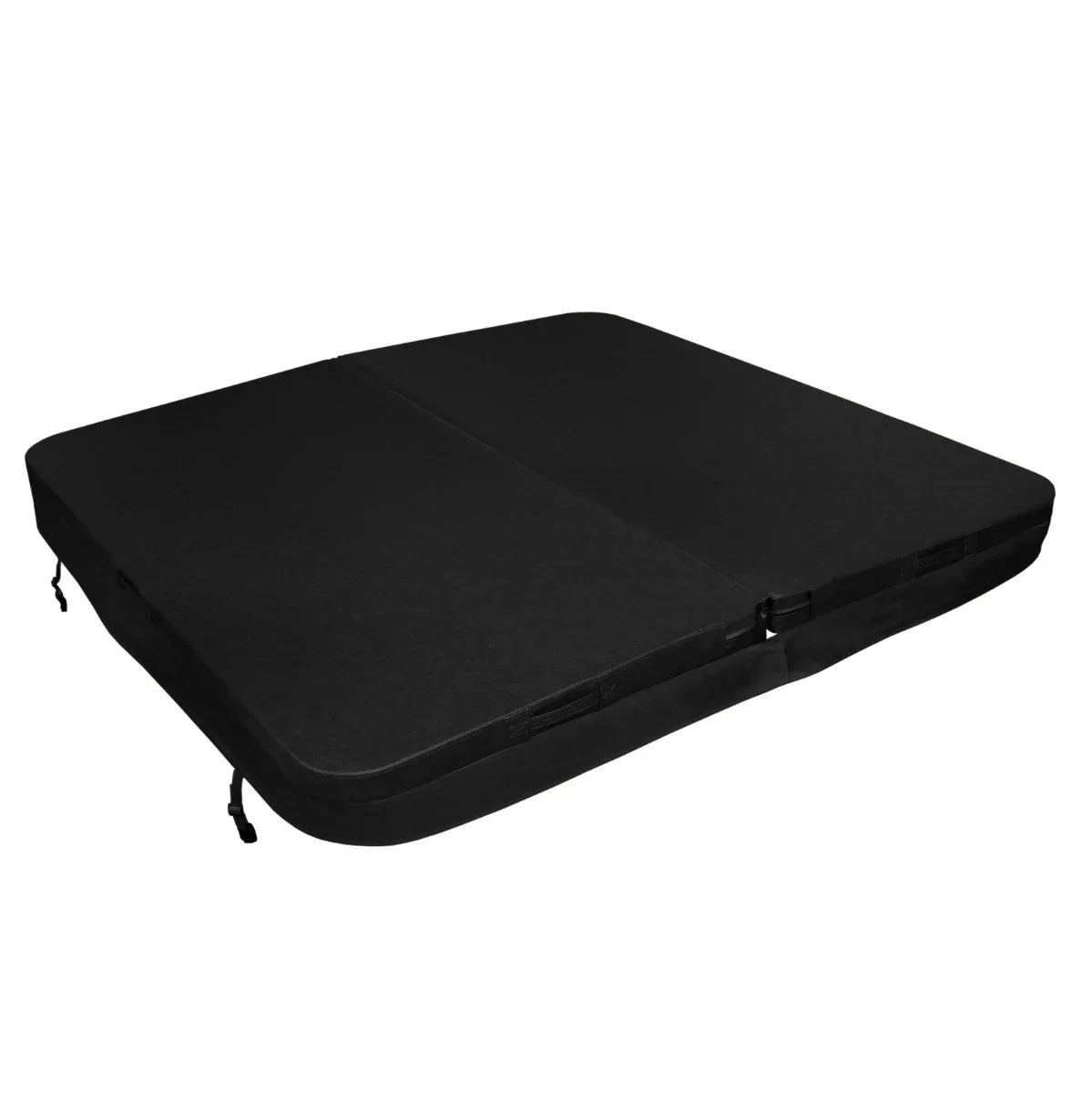 Black 2.1m hot tub spa cover with a smooth texture, durable material, and secure fastening straps for optimal insulation and protection