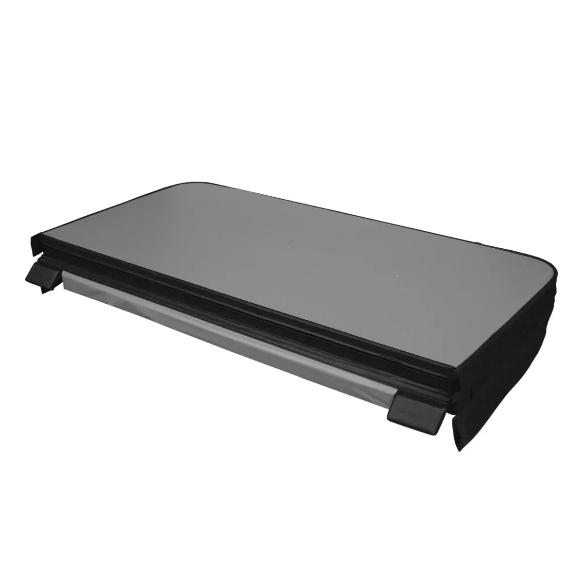 Black 2.1m hot tub spa cover with a smooth surface, sturdy edges, and secure fastening straps for optimal insulation and protection
