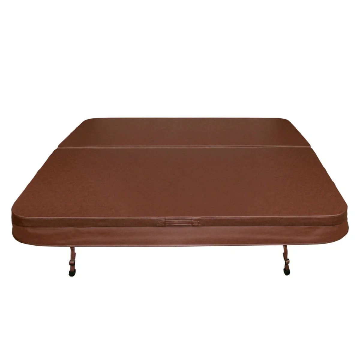 Brown 2.2m hot tub spa cover with a smooth texture, sturdy design, and secure fastening straps for optimal insulation and protection