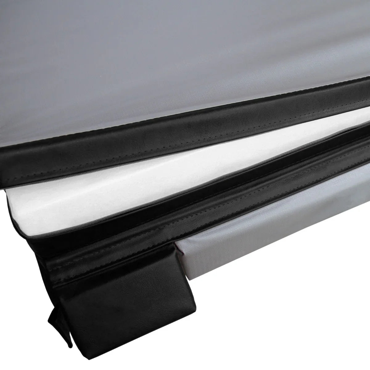 Black 2.2m hot tub spa cover featuring a durable, textured surface with a secure fastening system for optimal insulation and protection