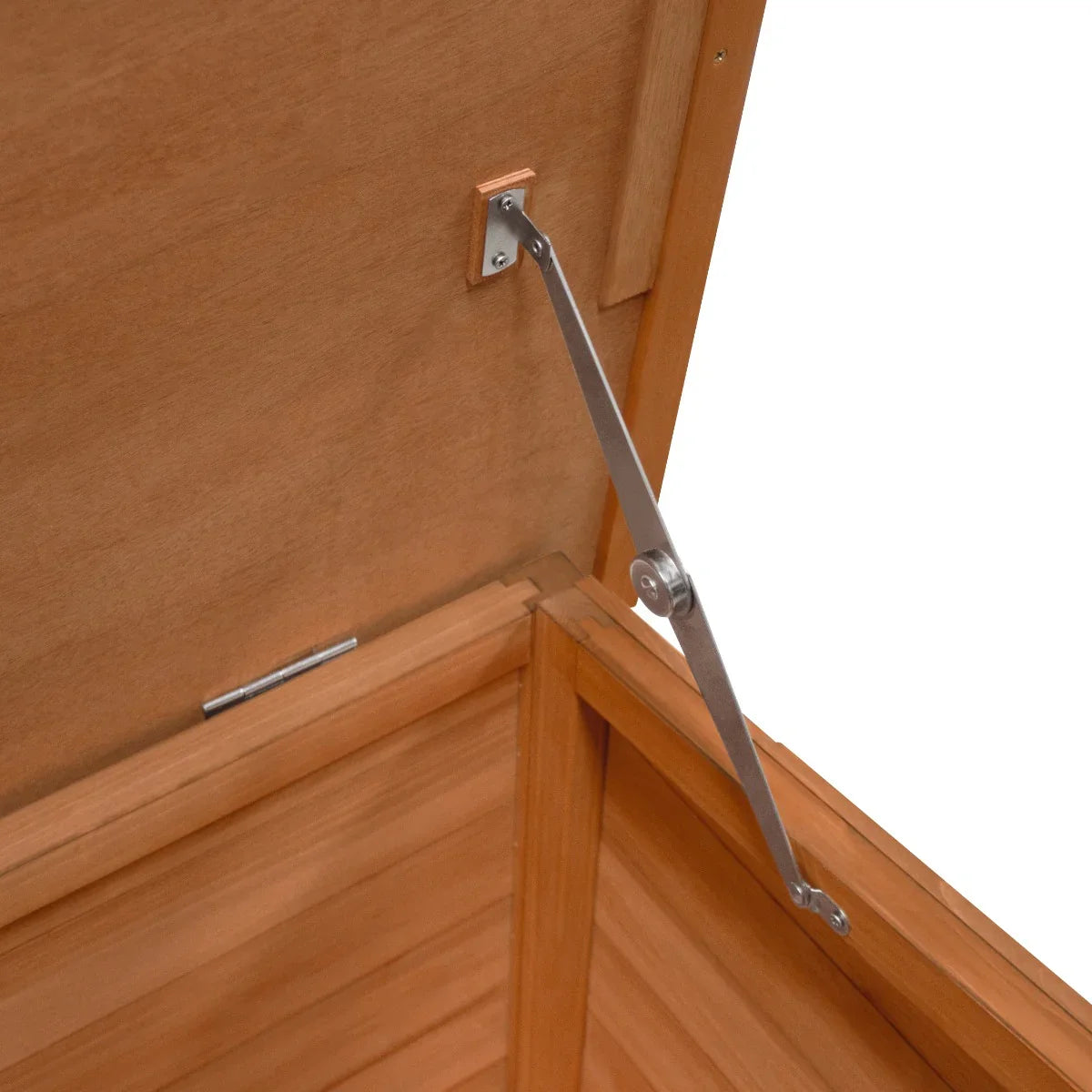 Small dog kennel featuring a sturdy wooden construction, smooth finish, and a secure metal hinge for easy access and ventilation