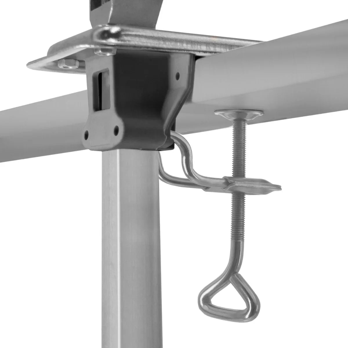 KuKoo Commercial Tin Can Opener features a sturdy metal clamp and adjustable screw for secure attachment to surfaces, ideal for heavy-duty use