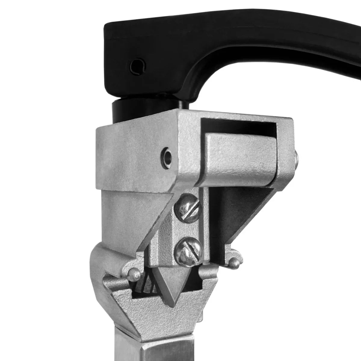 Heavy-duty stainless steel KuKoo commercial tin can opener with a black ergonomic handle and precision cutting mechanism