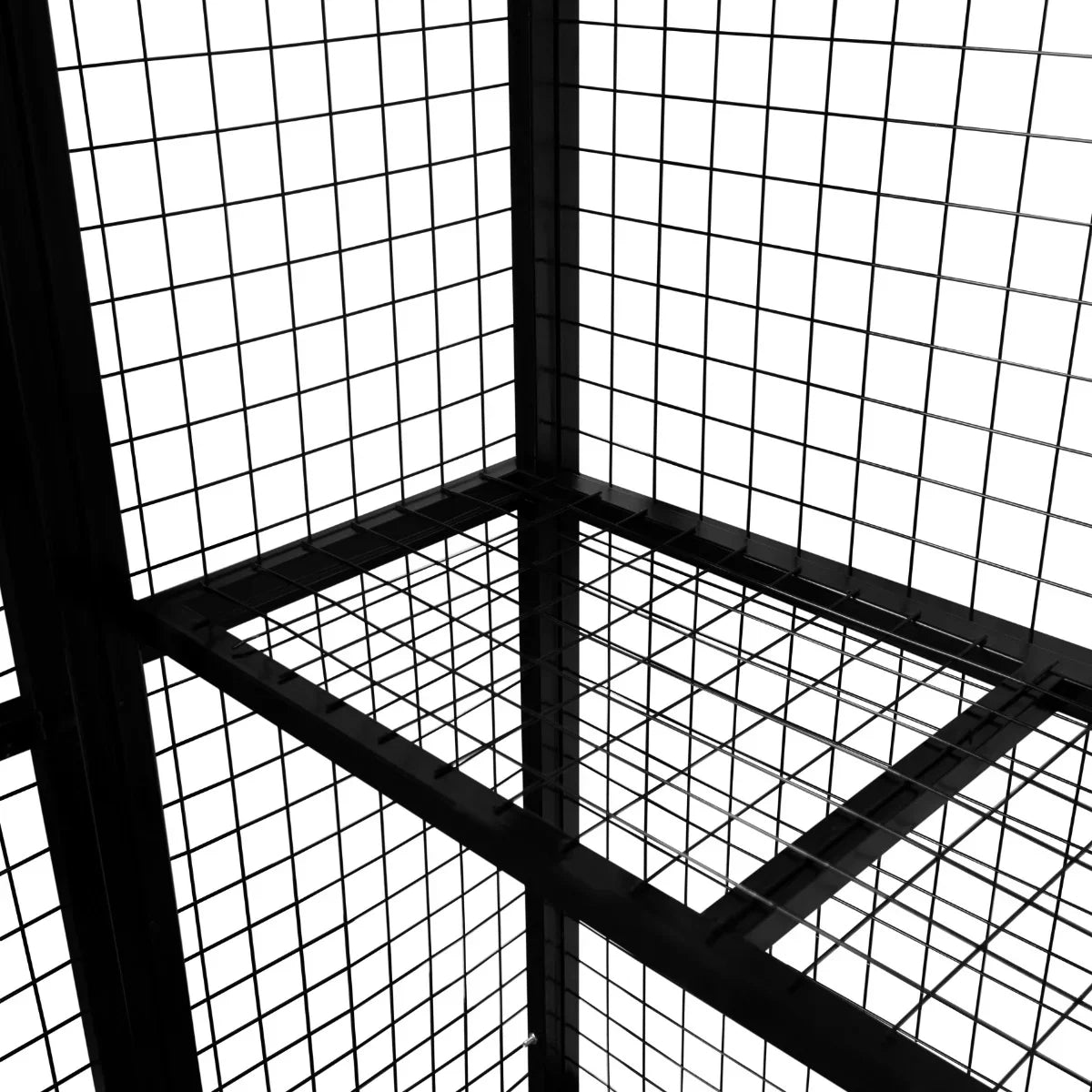 Collapsible mesh cage for gas bottles, featuring a sturdy black metal frame and grid design, measuring 184 x 116 x 57cm