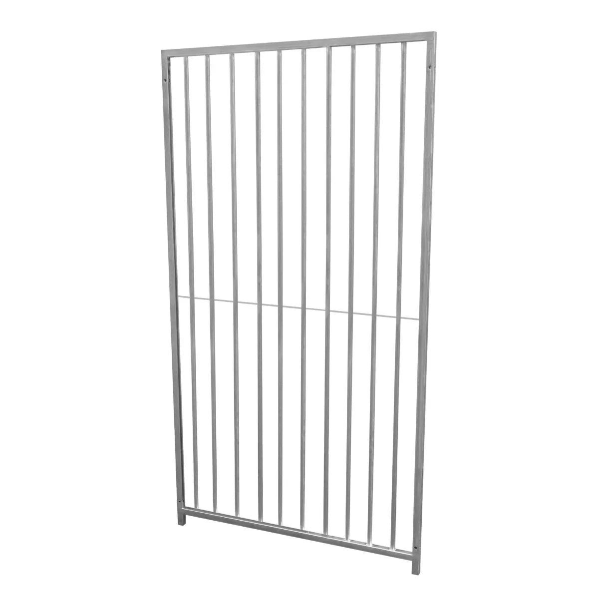 1m dog run panel with 8cm bar spacing, featuring a sturdy silver metal frame and vertical bars for secure containment