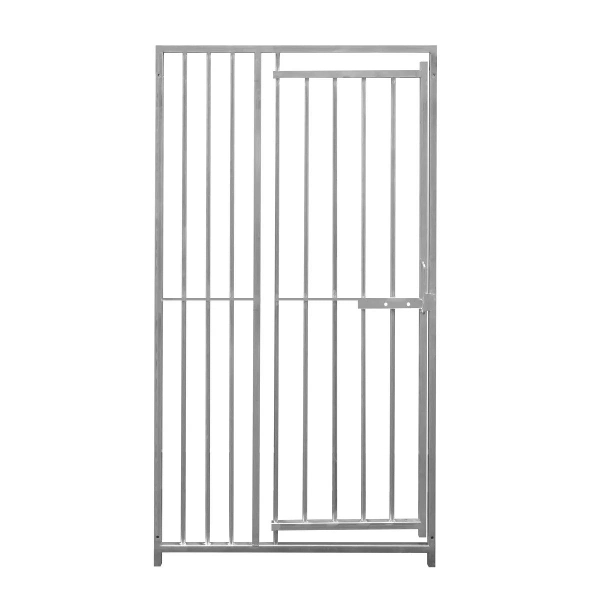 1m dog run panel with door, silver metal, 8cm bar spacing, sturdy design for secure pet containment and easy access