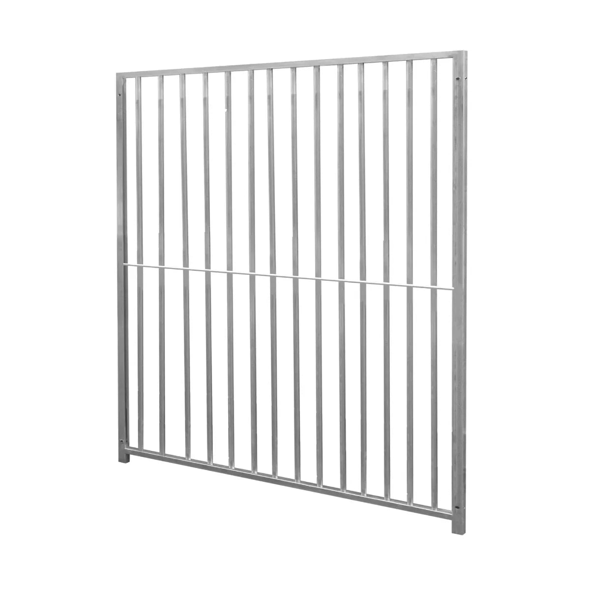 1.5m dog run panel with 8cm bar spacing, featuring a sturdy silver metal frame and vertical bars for secure containment