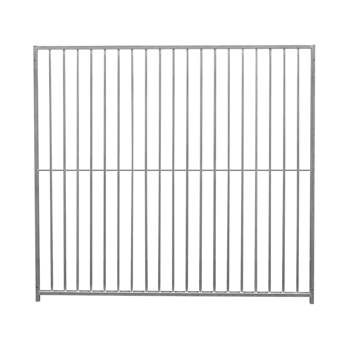 2m dog run panel featuring sturdy metal construction, sleek silver finish, and 8cm bar spacing for safety and durability
