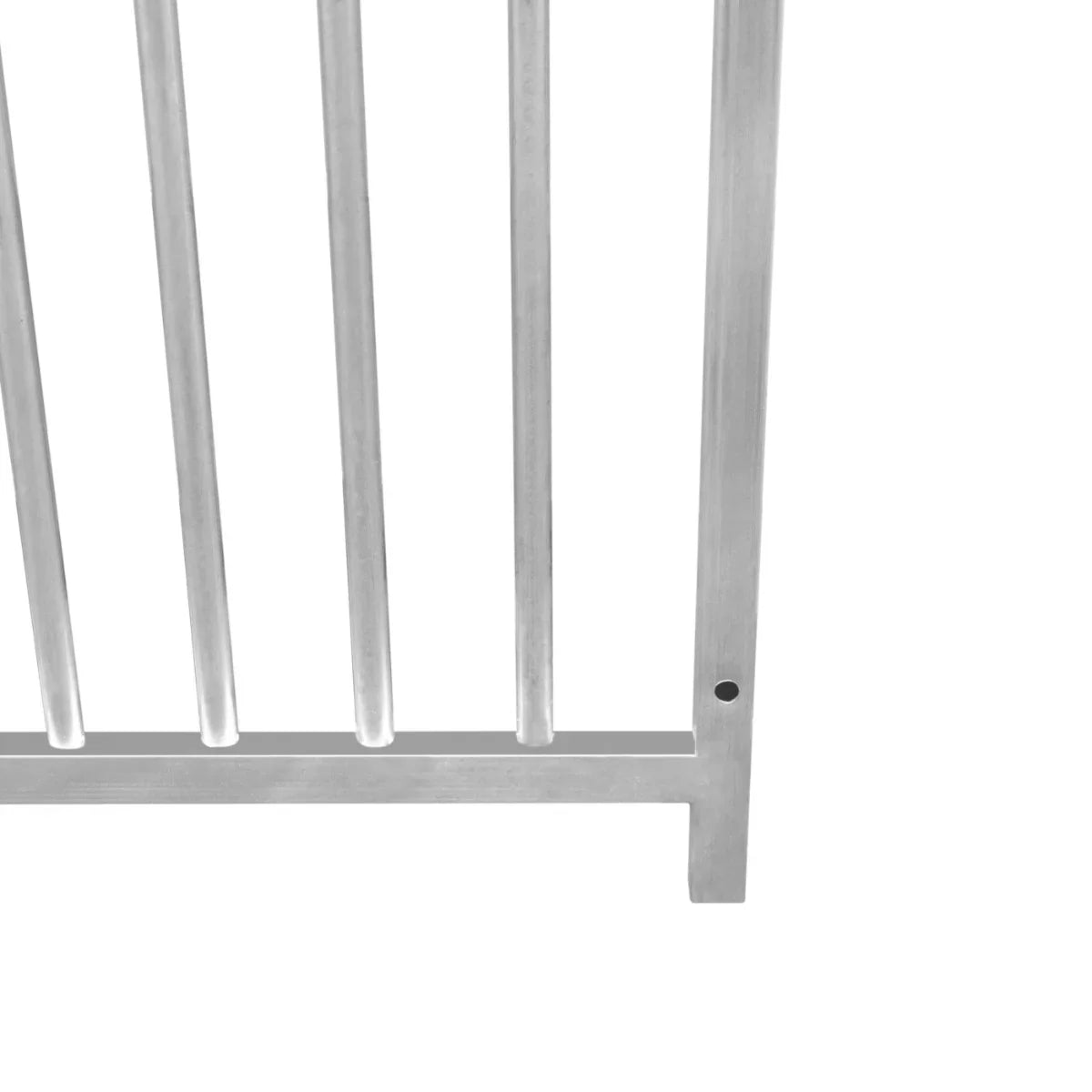 2m dog run panel featuring sturdy metal construction, sleek silver finish, and a secure door with 5cm bar spacing for safety