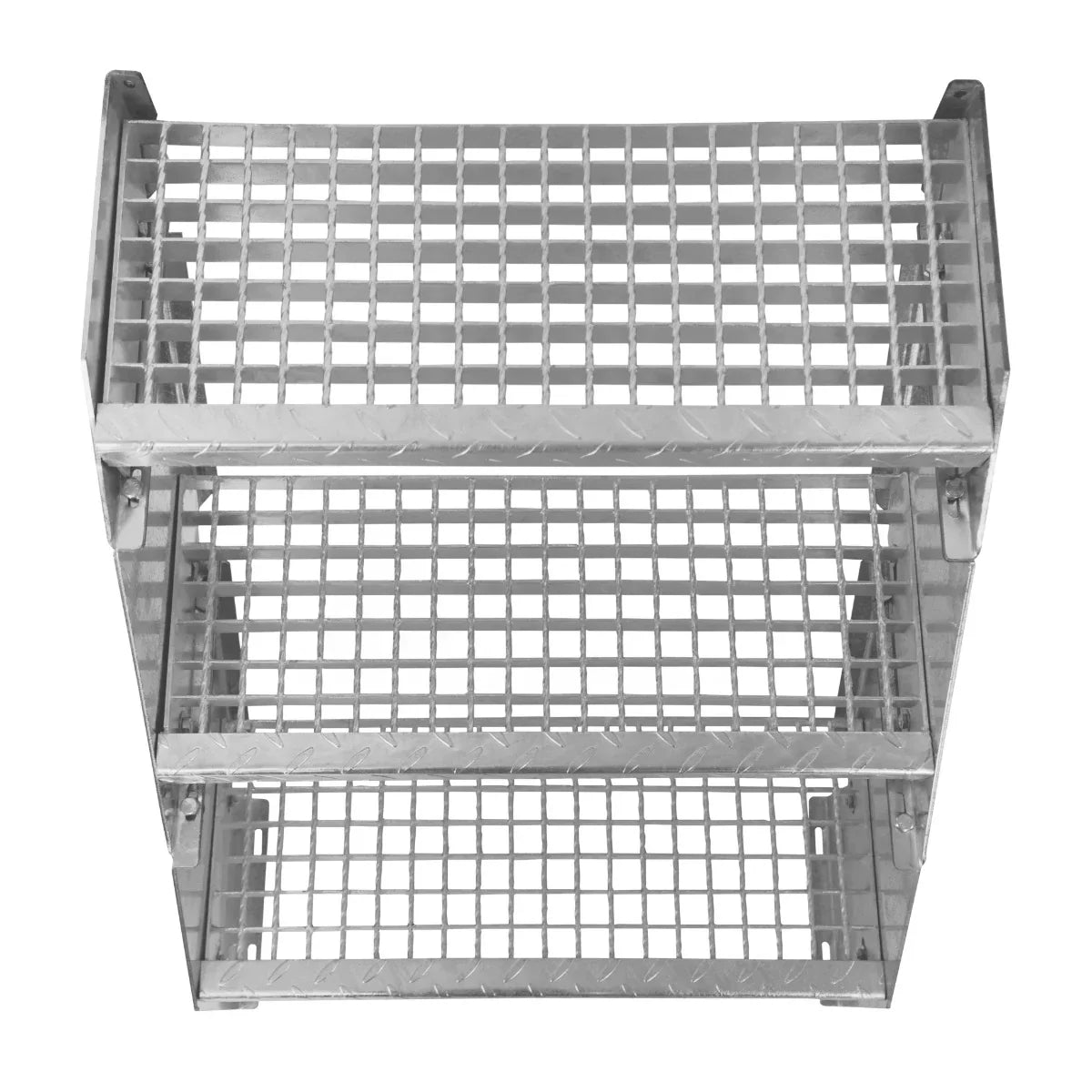 Galvanised adjustable staircase with two sections, featuring a sturdy, diamond-patterned surface and a 600mm width for safety and durability