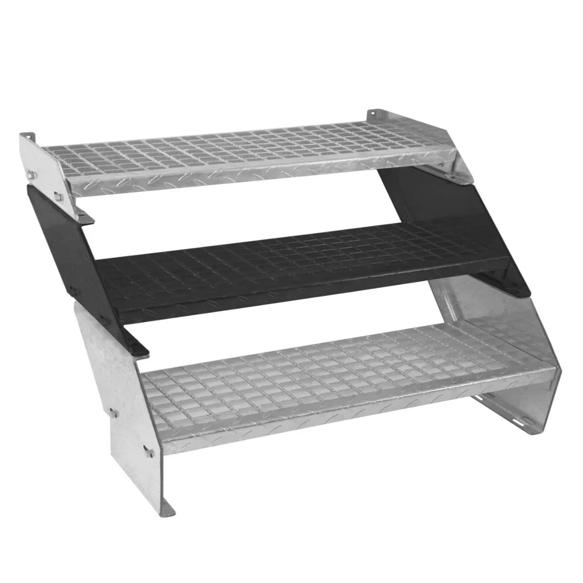 Adjustable 2 section galvanized staircase with a 900mm wide design, featuring a textured surface and sturdy metal construction