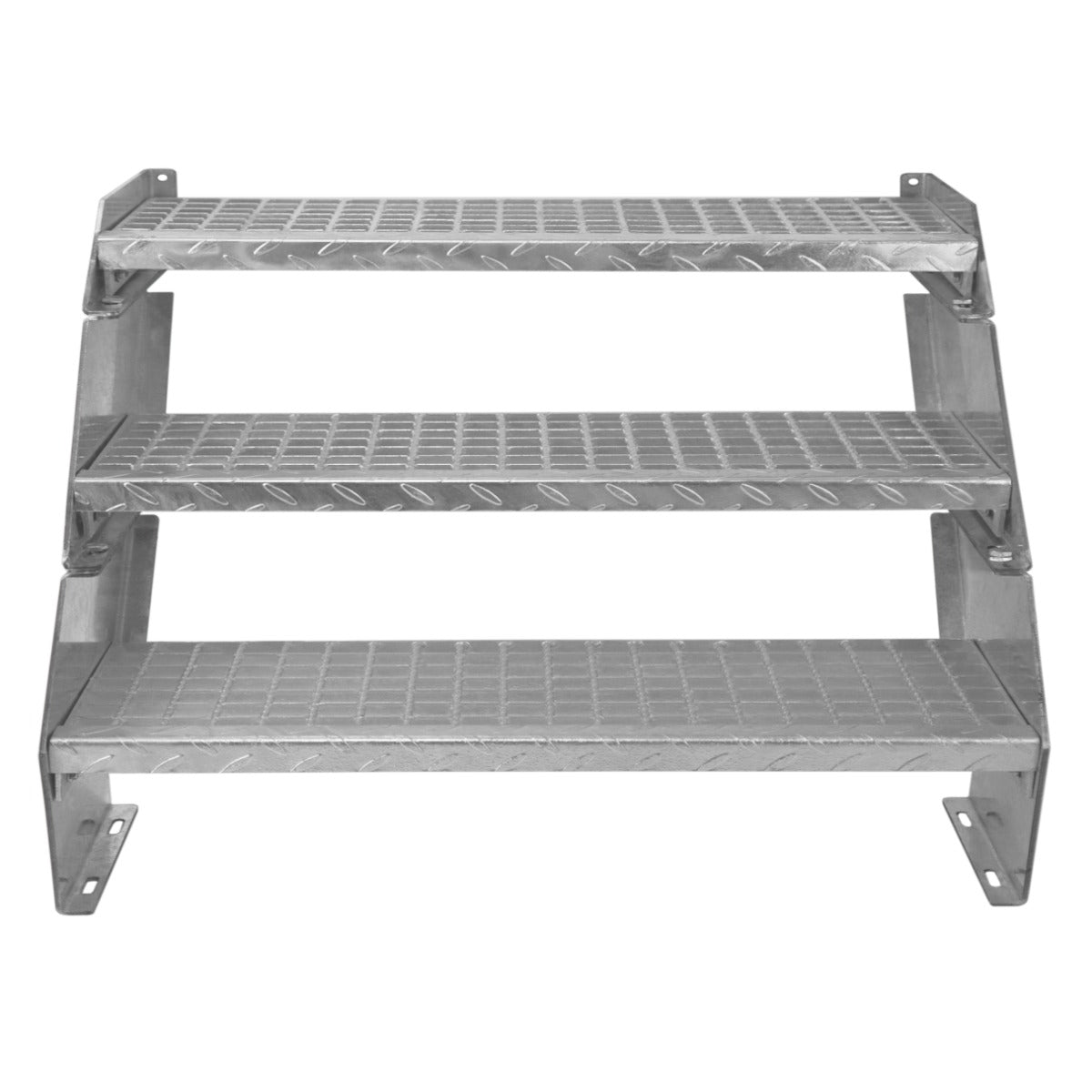 Galvanised steel steps with three textured, slip-resistant treads, 900mm wide, designed for durability and safety in various settings