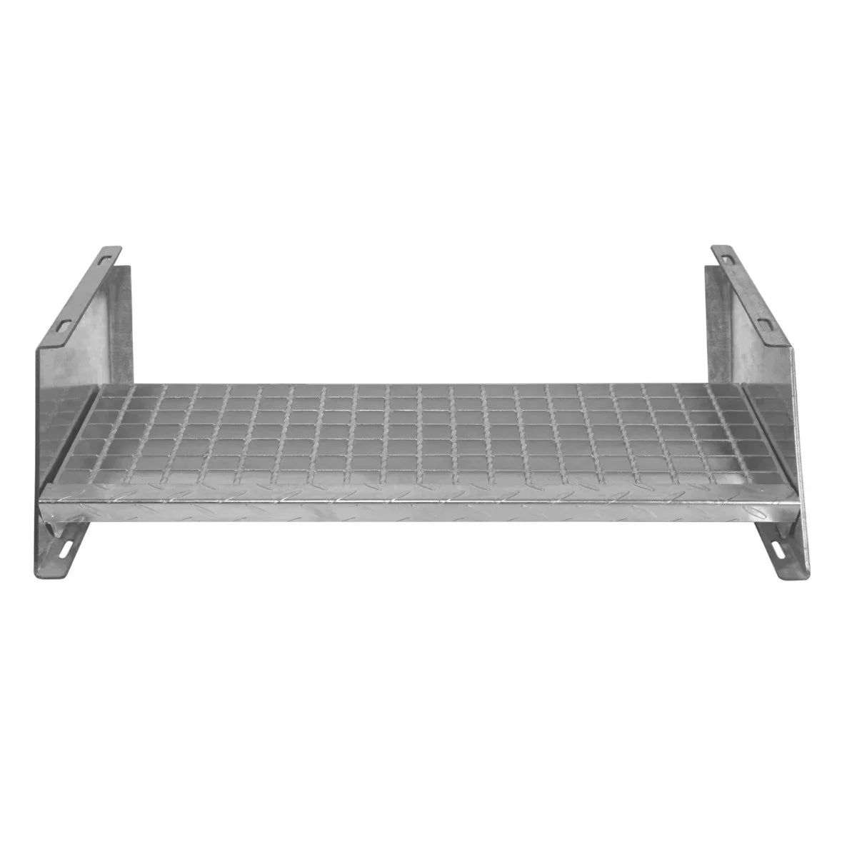 Galvanised steel steps, 900mm wide, featuring a textured surface for grip, sturdy metal construction, and durable design for safety