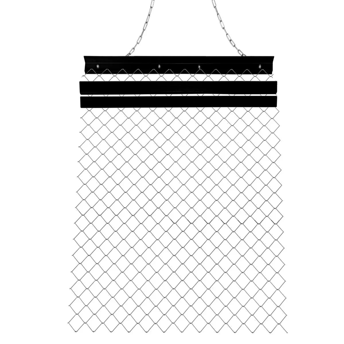Heavy-duty chain drag harrow in black and silver, featuring a diamond mesh design, ideal for soil leveling and landscaping tasks