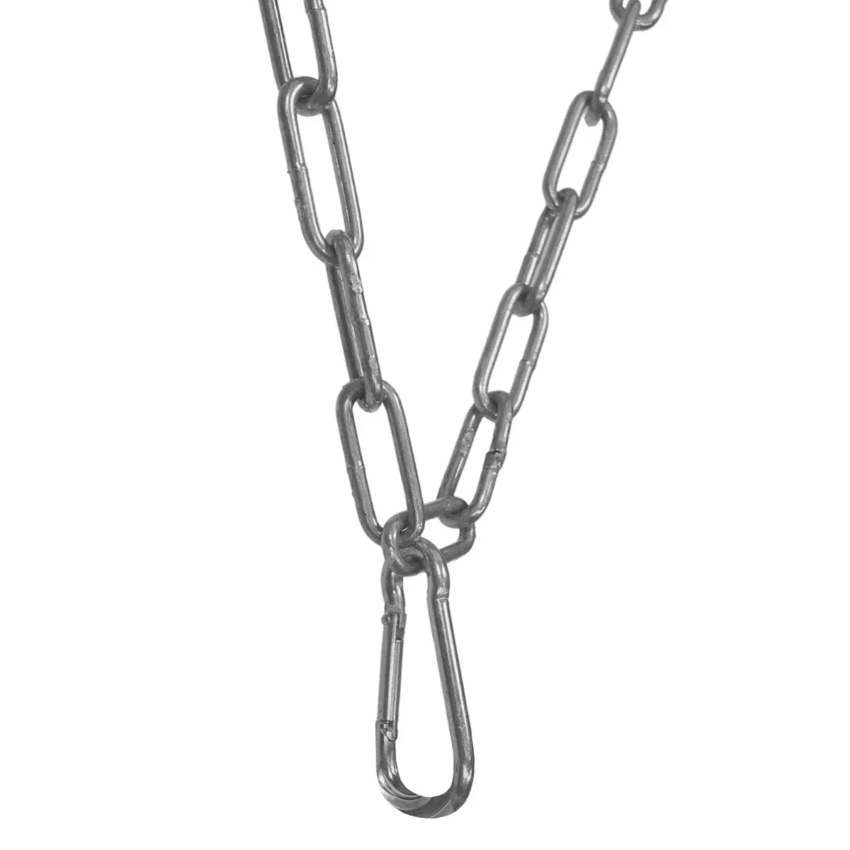 Heavy-duty metal chain links forming a V-shape, designed for use with a 1.5m x 1.2m chain drag harrow, showcasing durability and strength