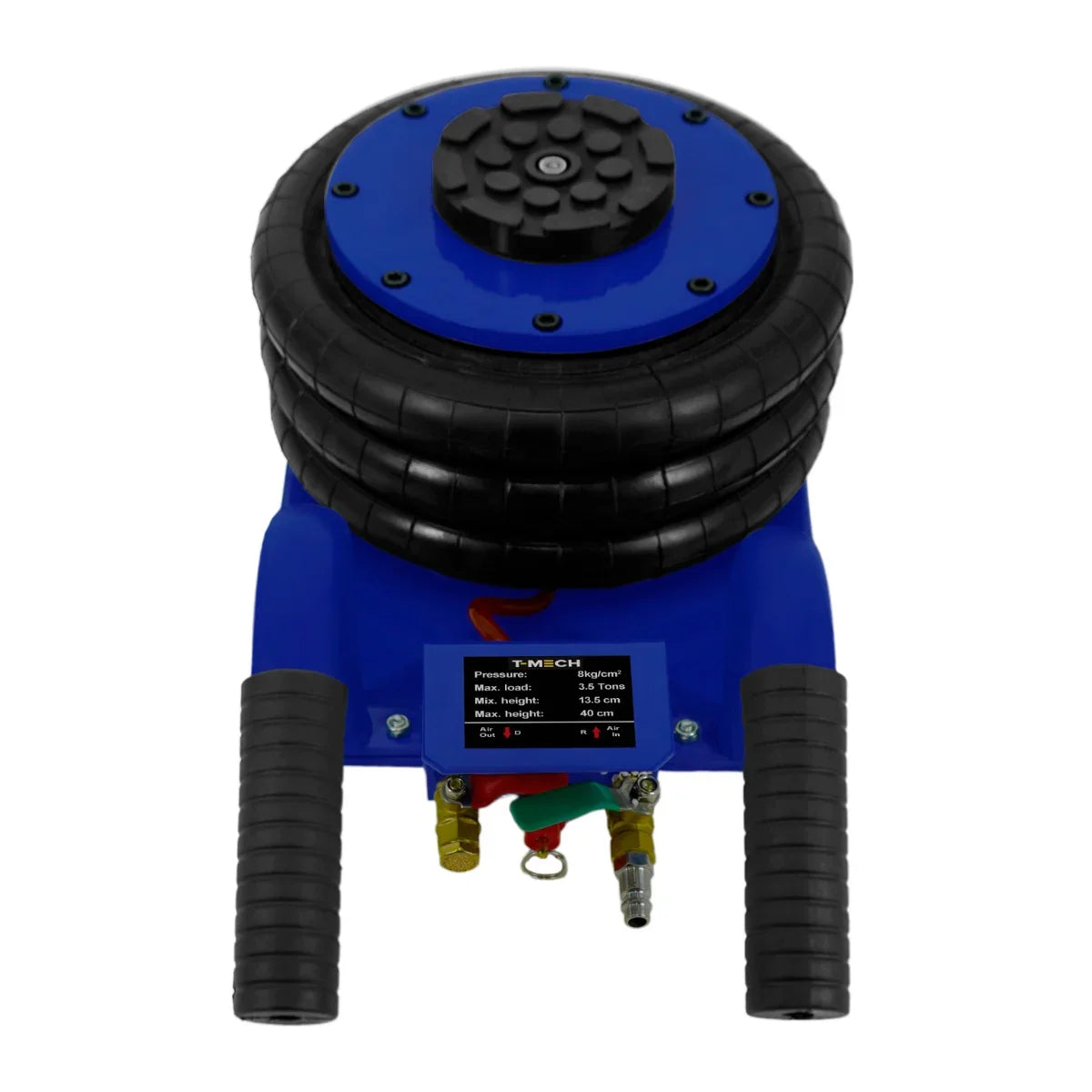 Air Bag Jack 3.5T with a blue base, black rubber airbags, and sturdy carrying handle, designed for lifting heavy loads safely