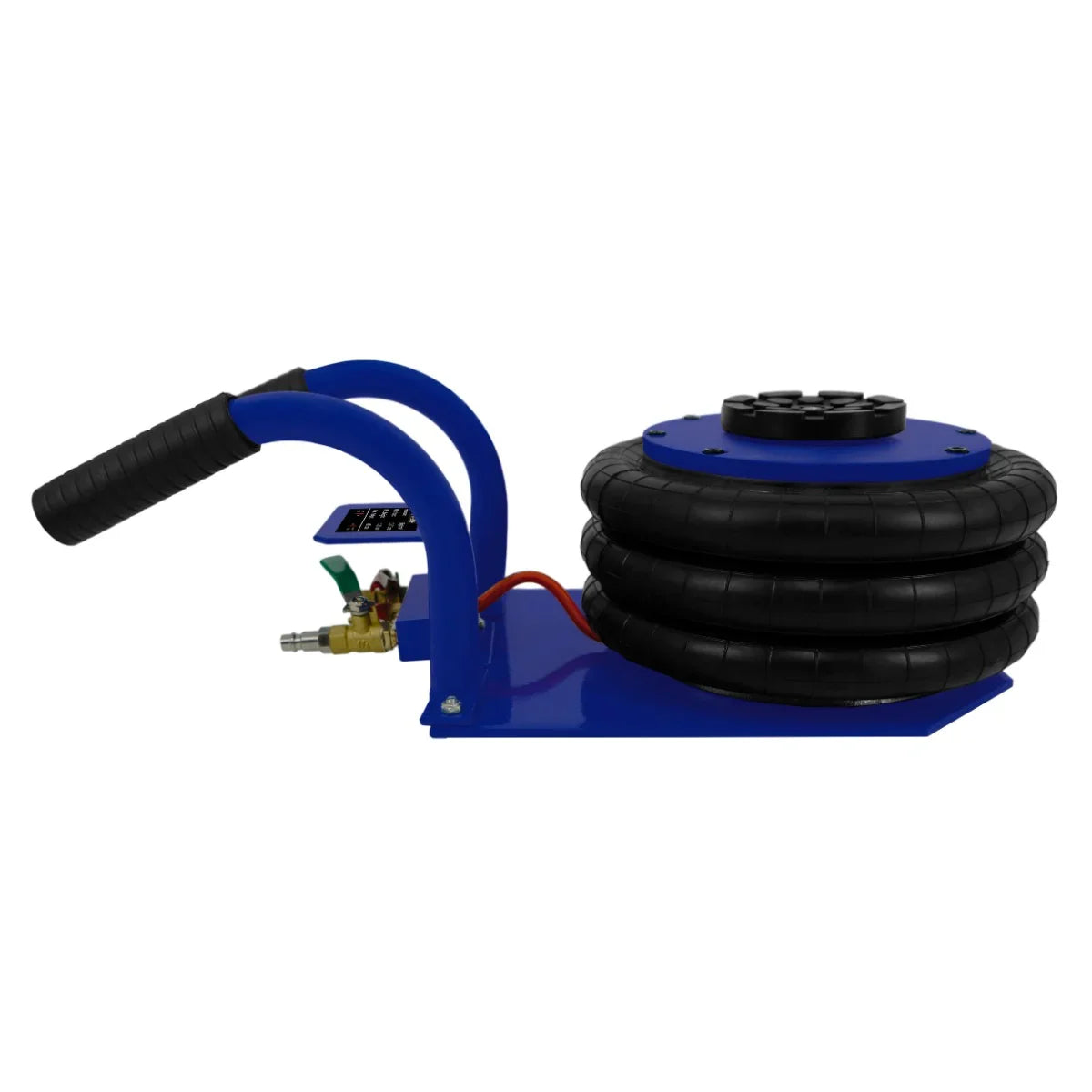Air Bag Jack 3.5T with a sturdy blue carrying handle, featuring a textured rubber surface and a compact, cylindrical design