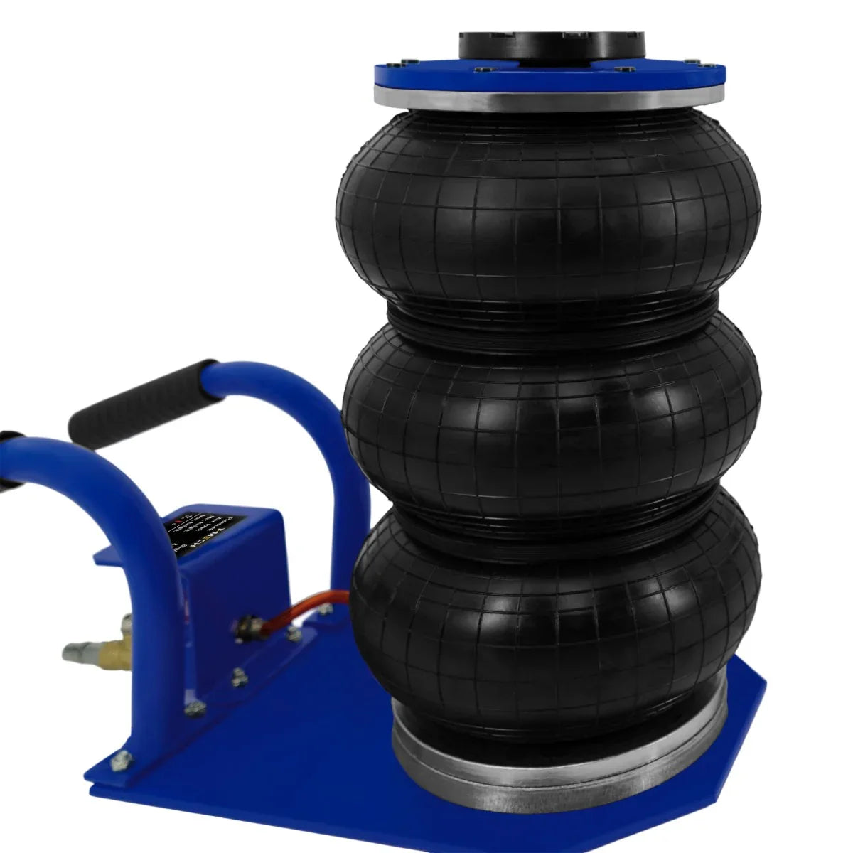 Air Bag Jack 3.5T with a sturdy blue base, three black rubber air bags stacked, and a durable carrying handle for easy transport