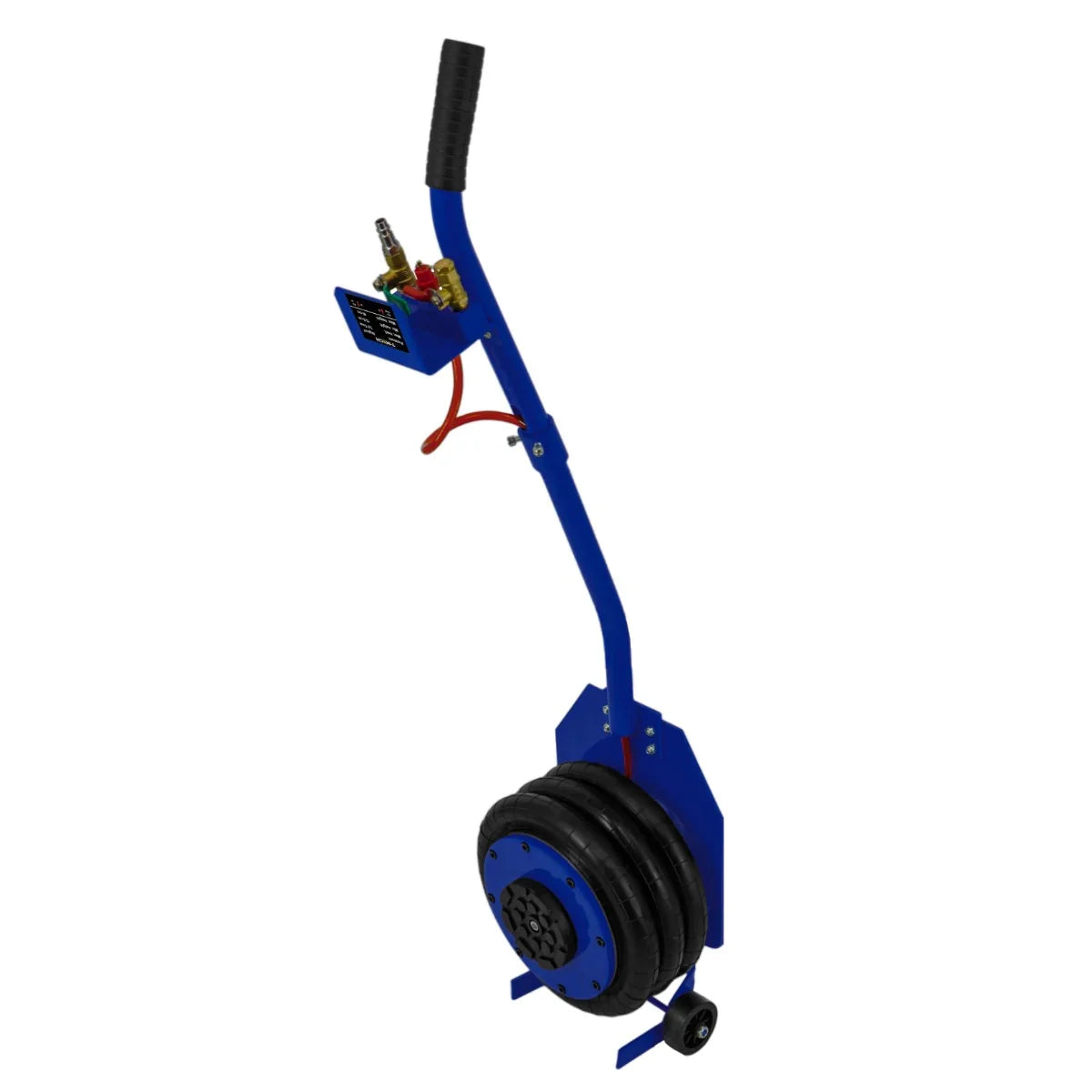 Air Bag Jack 3.5T with long lever handle, featuring a sturdy blue frame, black rubber air bag, and control valves for easy lifting