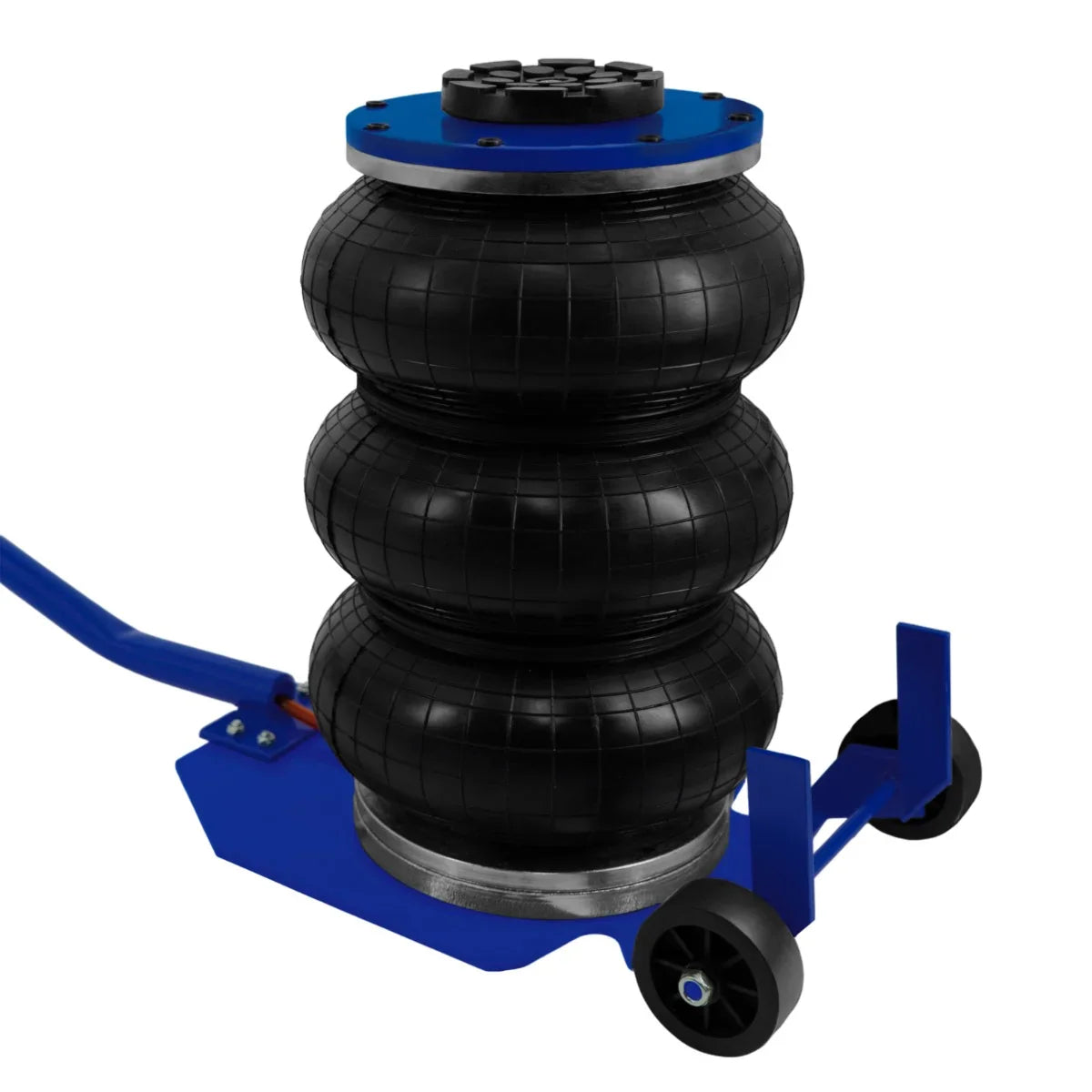 Air Bag Jack 3.5T with a long lever handle, featuring three durable black rubber air bags and a sturdy blue base with wheels