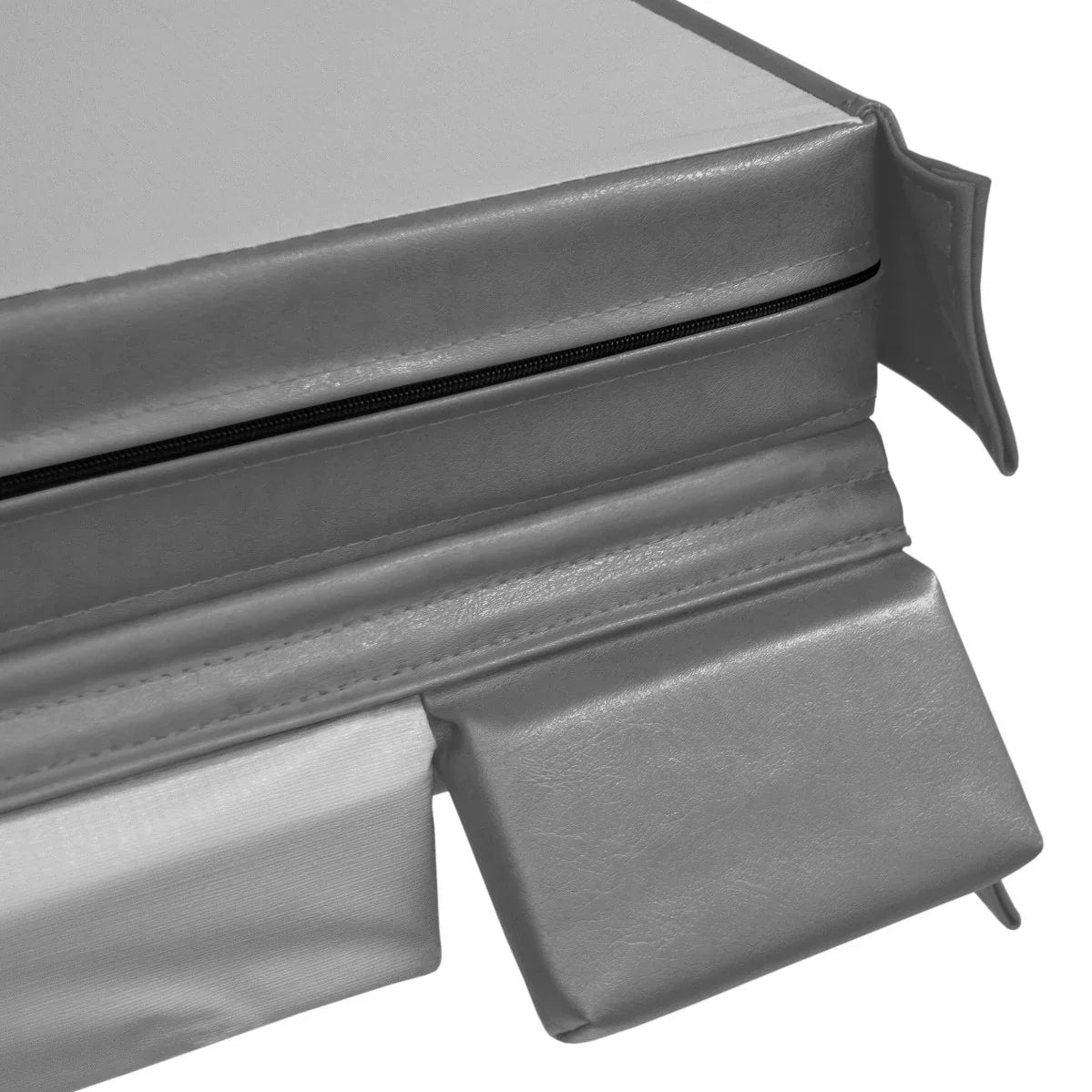 Grey 2.1m hot tub spa cover featuring a durable, waterproof material with a smooth texture and secure zipper closure for easy access