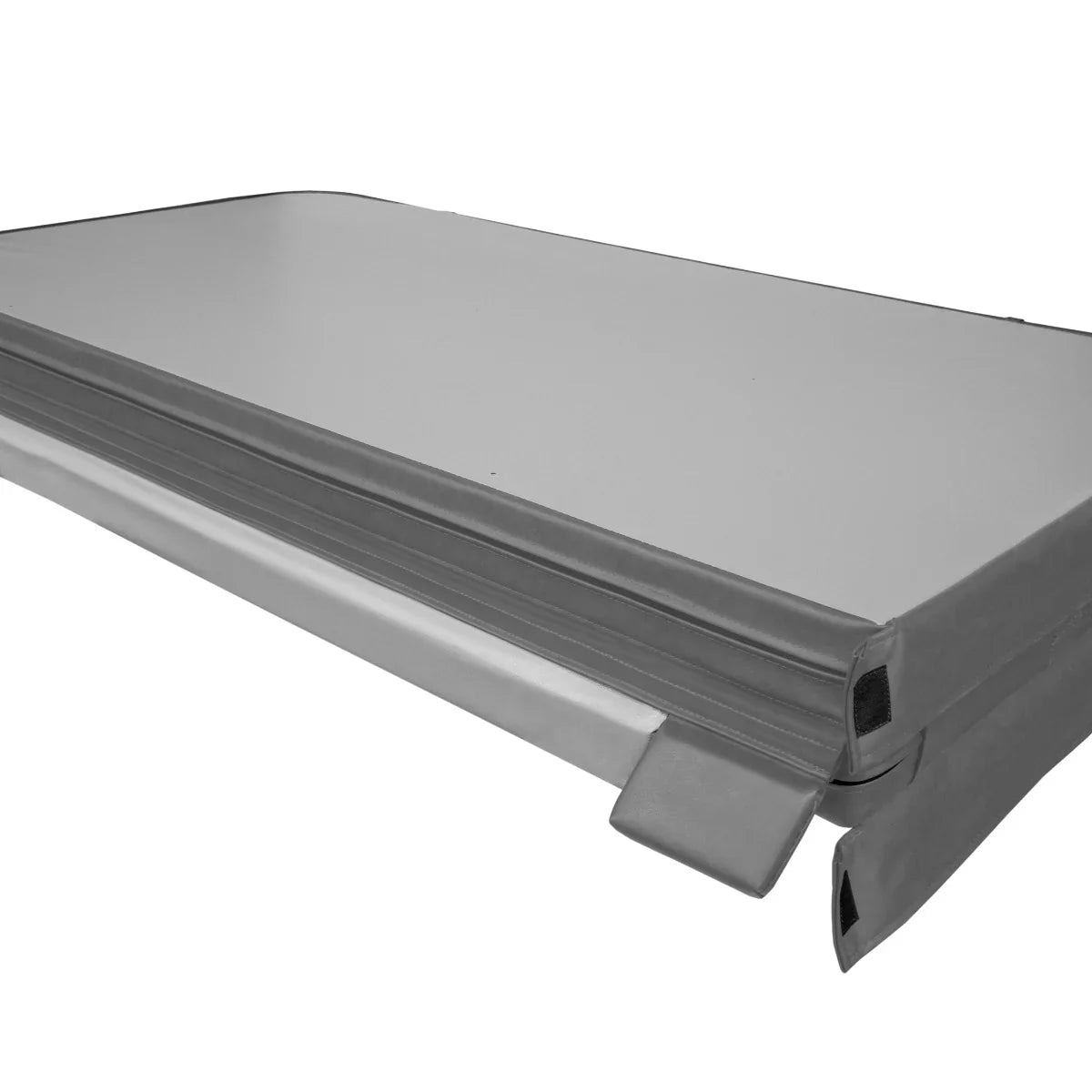 Grey 2.1m hot tub spa cover featuring a smooth, durable surface and secure fastening straps for optimal insulation and protection