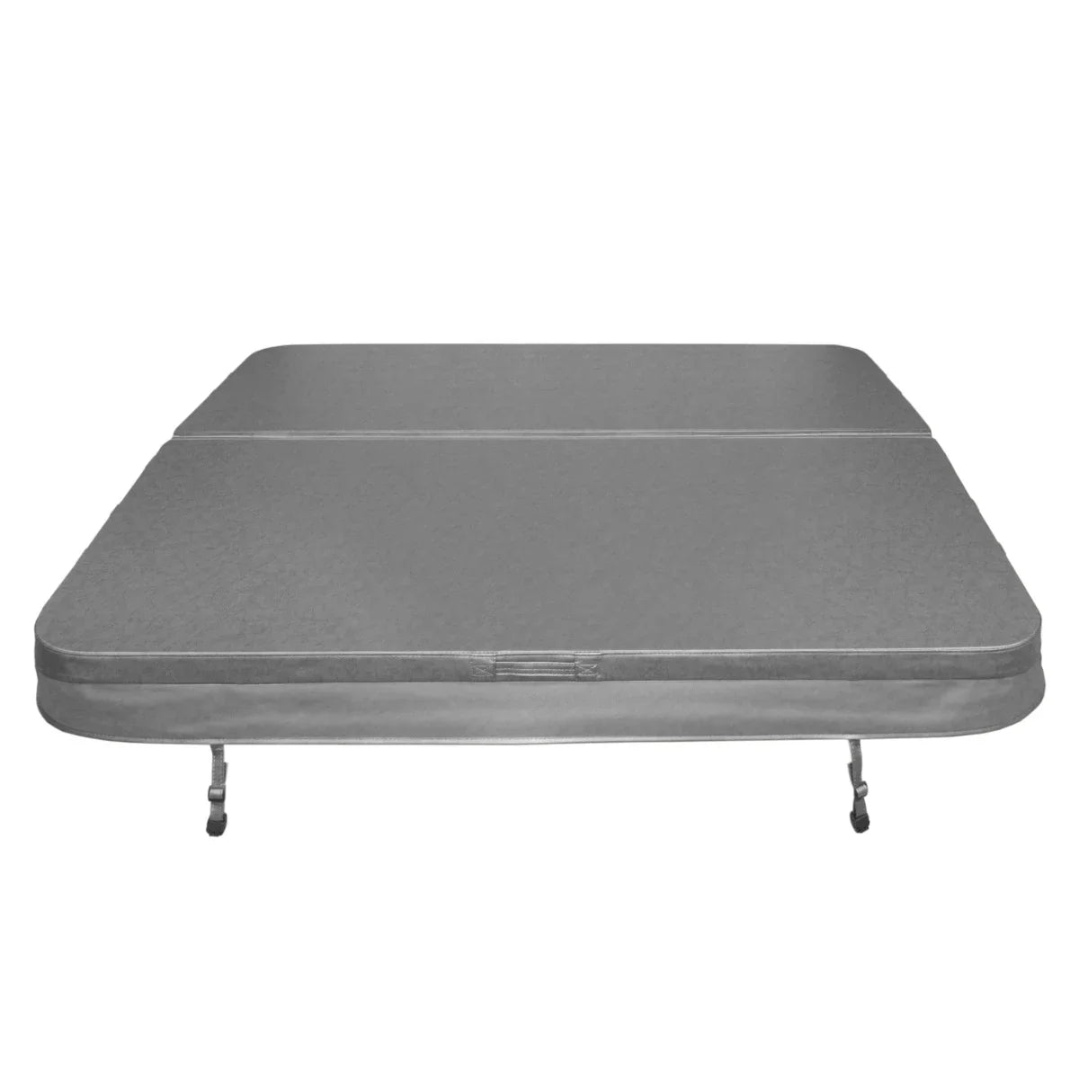 Grey 2.1m hot tub spa cover with a smooth texture, featuring a sturdy design and secure fastening straps for durability