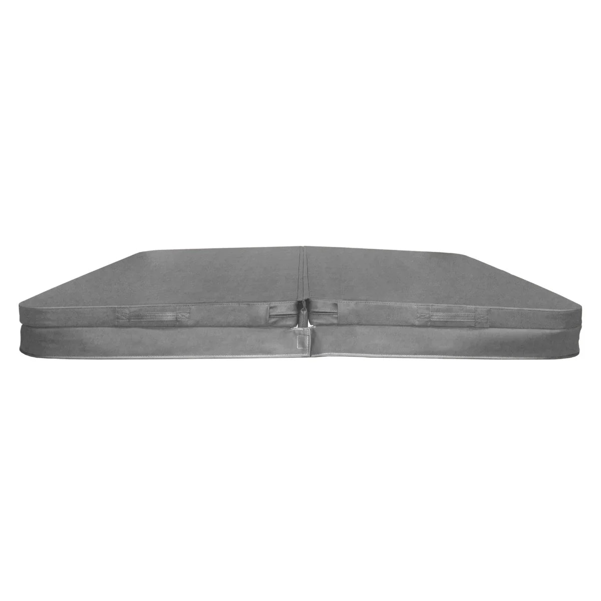 Grey 2.1m hot tub spa cover with a smooth texture, featuring a secure zipper closure and sturdy straps for easy installation