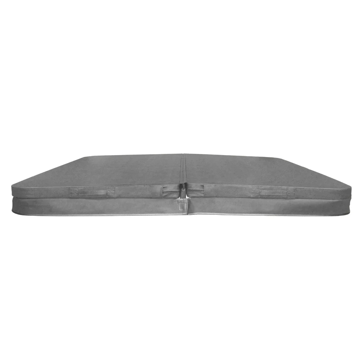 Grey 2.2m hot tub spa cover with a smooth texture, featuring secure straps and a sleek, rectangular shape for optimal insulation