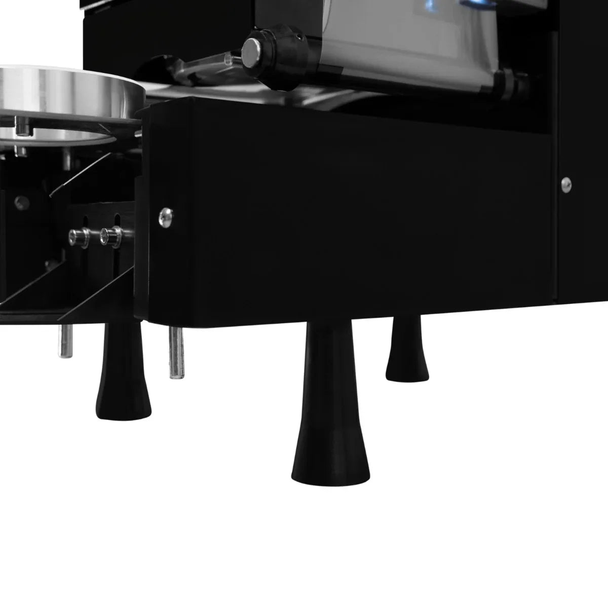 Automatic cup sealing machine with a sleek black finish, featuring sturdy legs and a compact design for efficient sealing operations