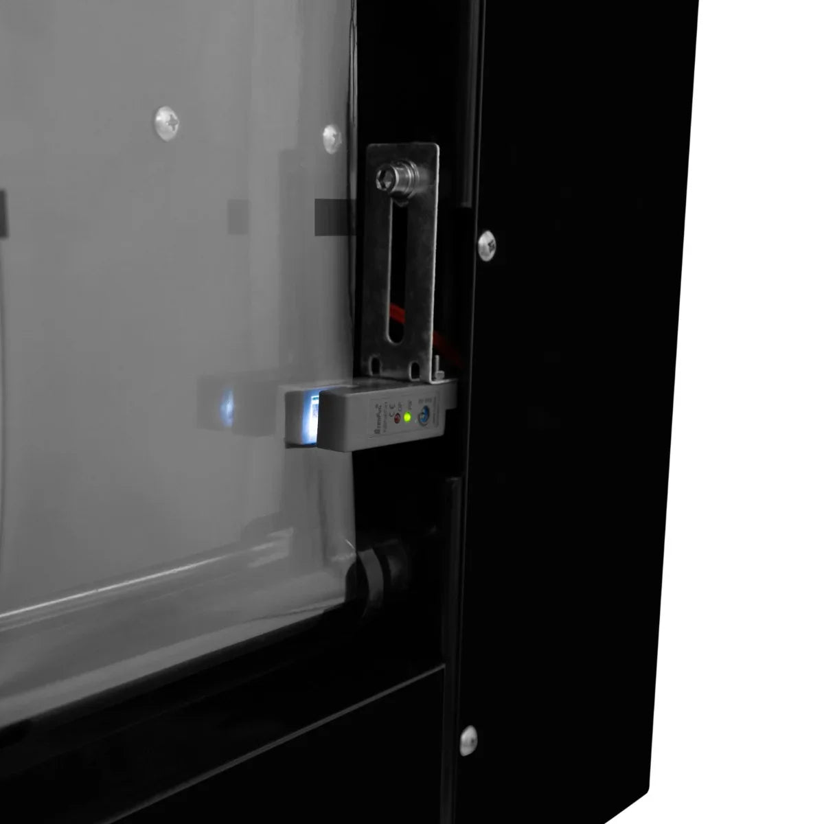 Close-up of the automatic cup sealing machine's control panel, featuring LED indicators and a sleek black finish for modern aesthetics